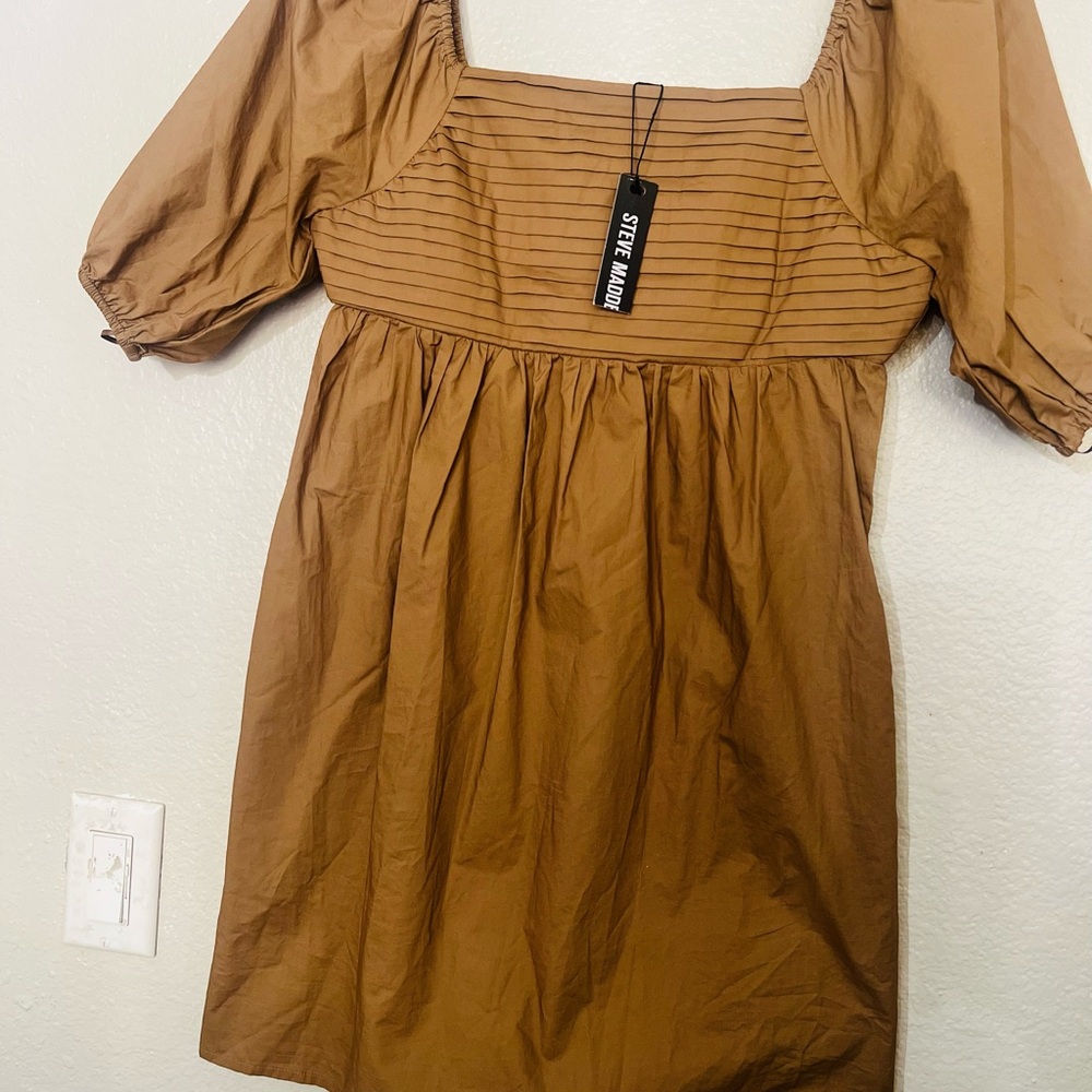 Steve Madden Inara Dress in Toasted Coconut Puff Sleeve Dress